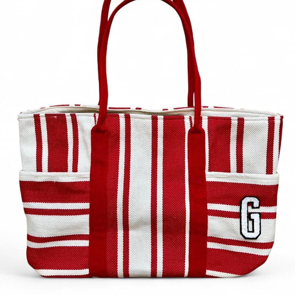 Red cream striped canvas